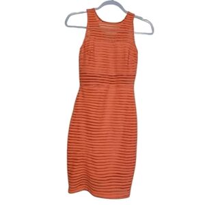A'gaci Neon orange mesh mini dress. Sleeveless with peek a boo stripes Size S